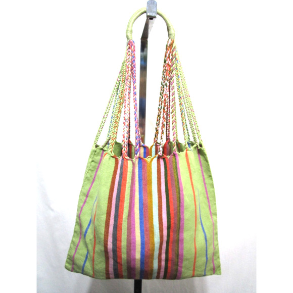 Handmade Medium Sz. Multicolor Striped Mexican Market Tote Bag - Picture 1 of 10